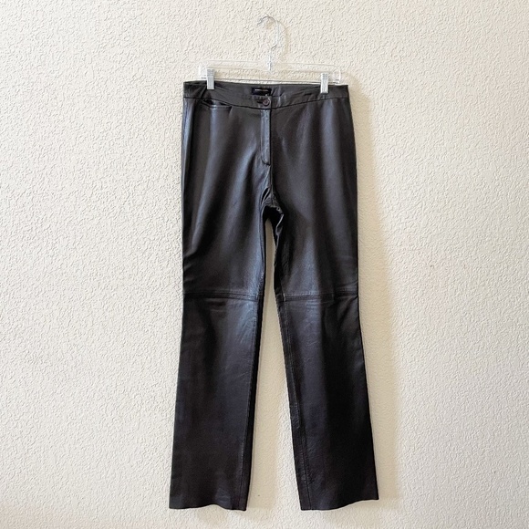 Vintage BCBGMaxAzria Lea Pants Leather Straight Chic Retro Western Brown 10 - Picture 5 of 16